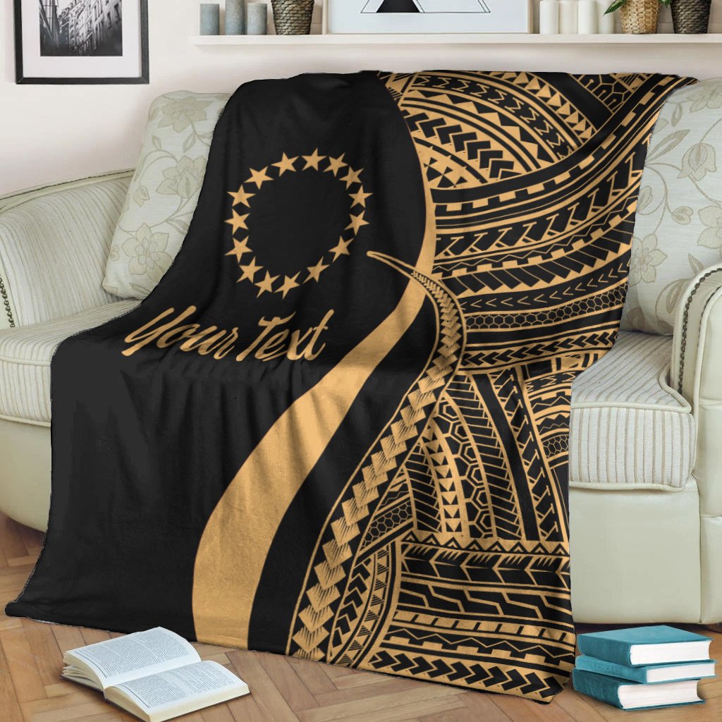Cook Islands Custom Personalised Premium Blanket - Gold Polynesian Tentacle Tribal Pattern - Polynesian Pride