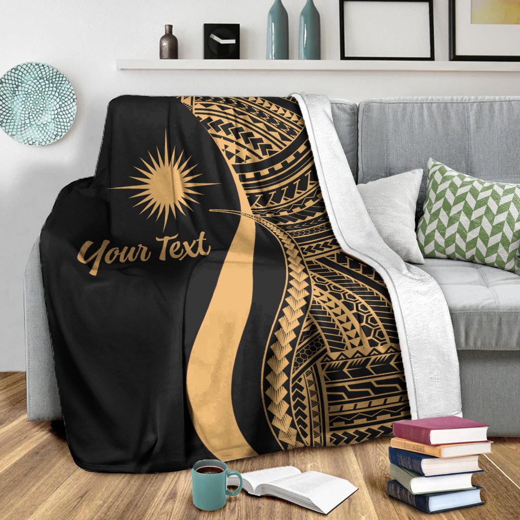 Marshall Islands Custom Personalised Premium Blanket - Gold Polynesian Tentacle Tribal Pattern - Polynesian Pride