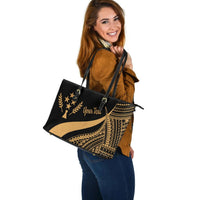Kosrae Custom Personalised Large Leather Tote Bag - Gold Polynesian Tentacle Tribal Pattern - Polynesian Pride