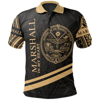 Marshall Islands Polo Shirt In My Heart Style Gold Polynesian Patterns Unisex Black - Polynesian Pride