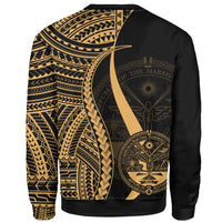 Marshall Islands Custom Personalised Sweatshirt - Gold Polynesian Tentacle Tribal Pattern Crest - Polynesian Pride