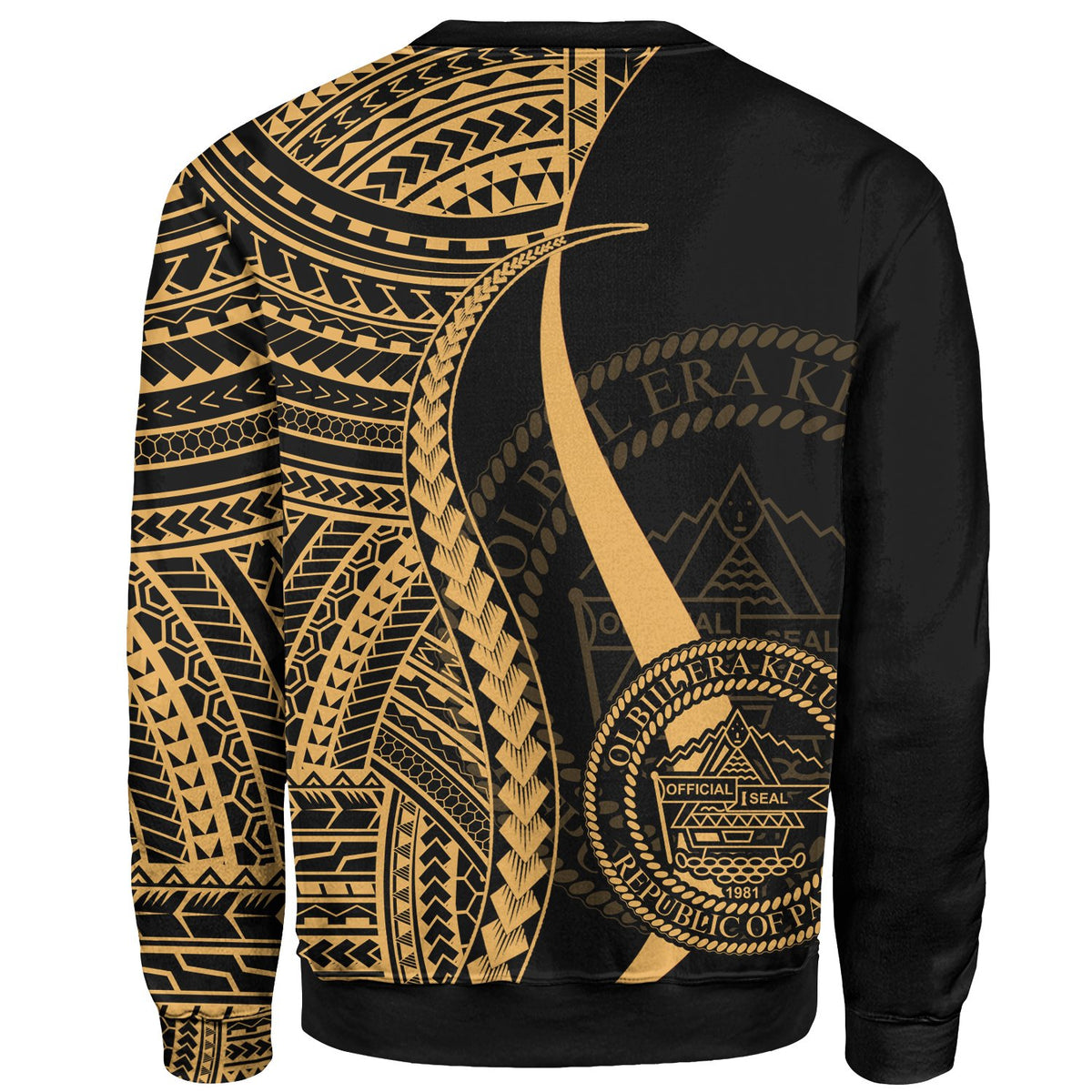 Palau Custom Personalised Sweatshirt - Gold Polynesian Tentacle Tribal Pattern Crest - Polynesian Pride