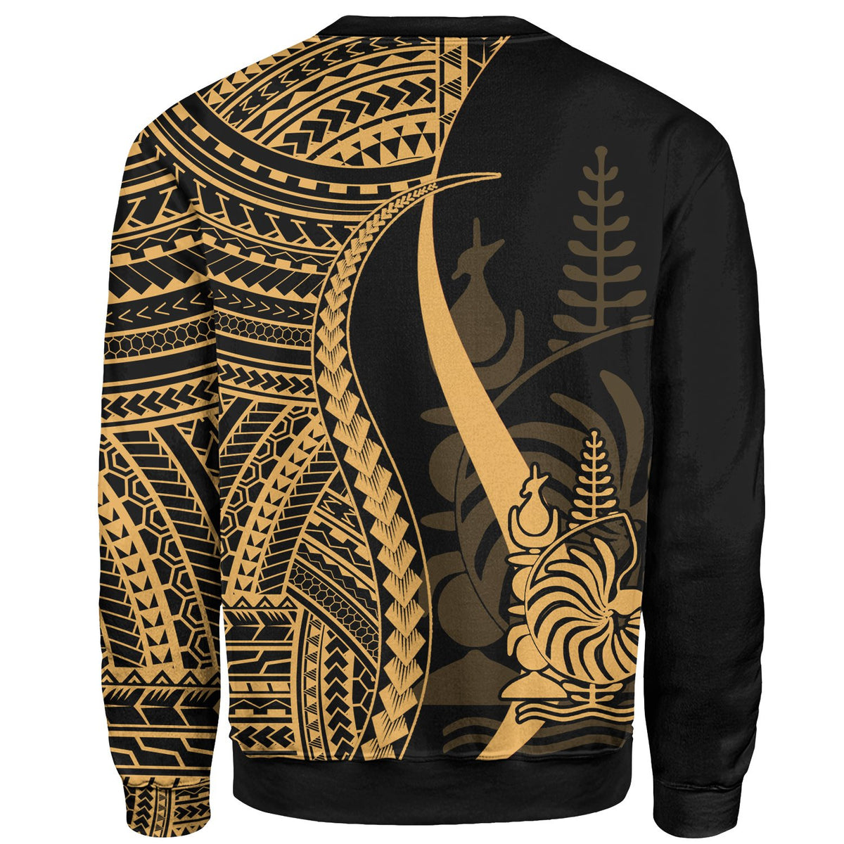 New Caledonia Custom Personalised Sweatshirt - Gold Polynesian Tentacle Tribal Pattern Crest - Polynesian Pride