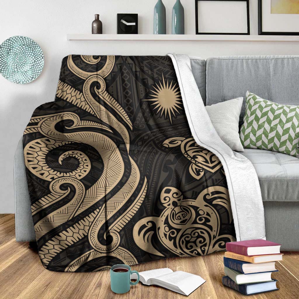 Marshall Islands Premium Blanket - Gold Tentacle Turtle Crest - Polynesian Pride