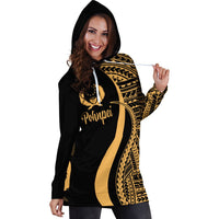 Pohnpei Women's Hoodie Dress - Gold Polynesian Tentacle Tribal Pattern - Polynesian Pride