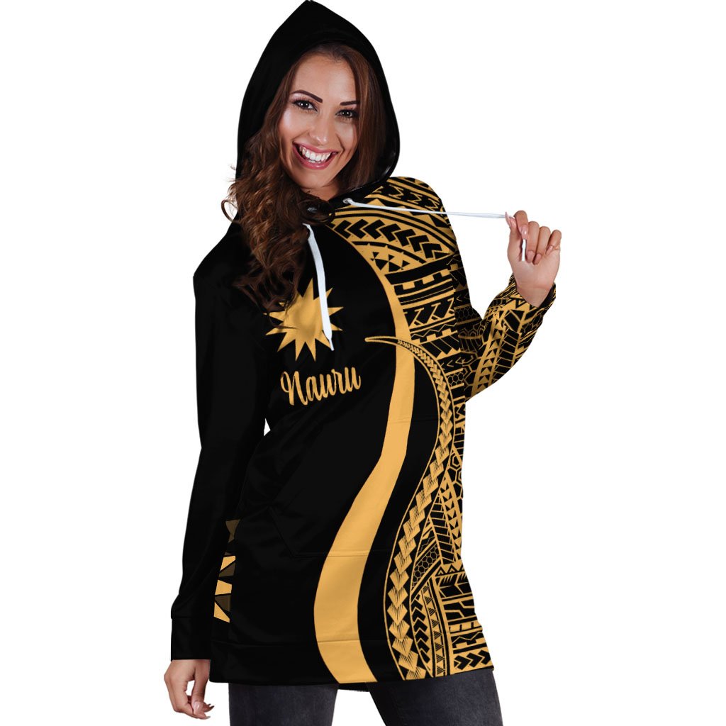 Nauru Women's Hoodie Dress - Gold Polynesian Tentacle Tribal Pattern - Polynesian Pride