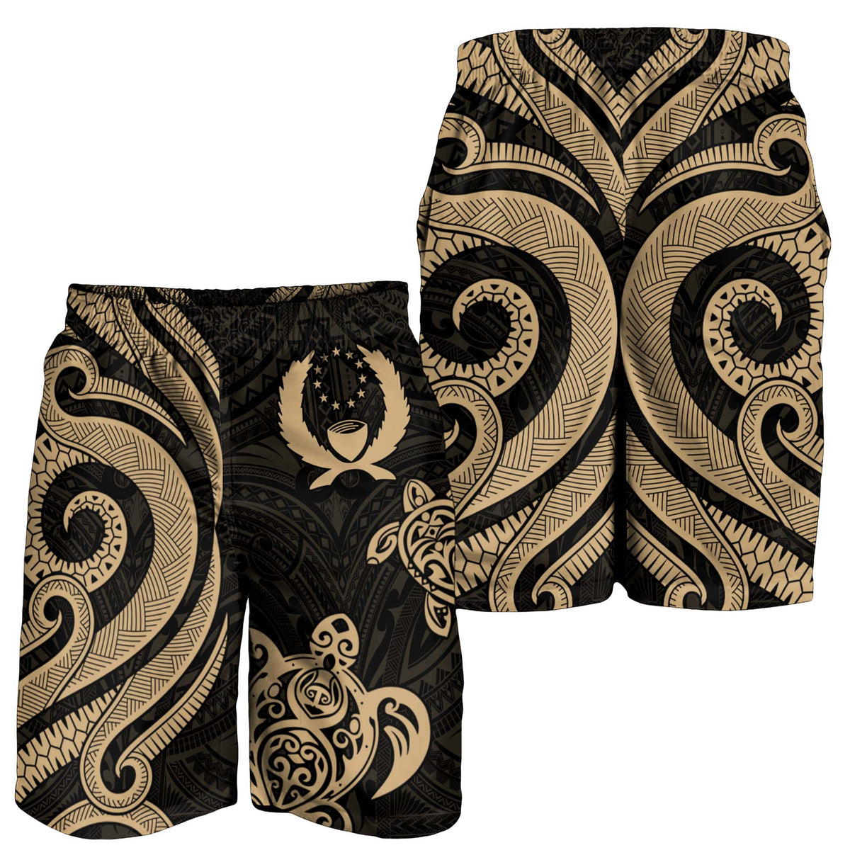 Pohnpei Men's Short - Gold Tentacle Turtle - Polynesian Pride