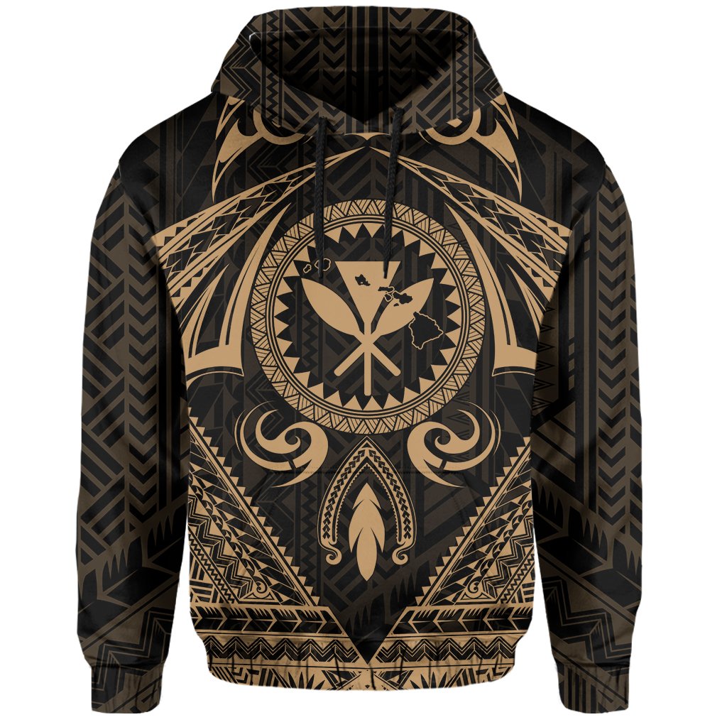 Polynesian Kakau Kanaka Turtle Map Hawaii Hoodie Circle Style Gold - Polynesian Pride