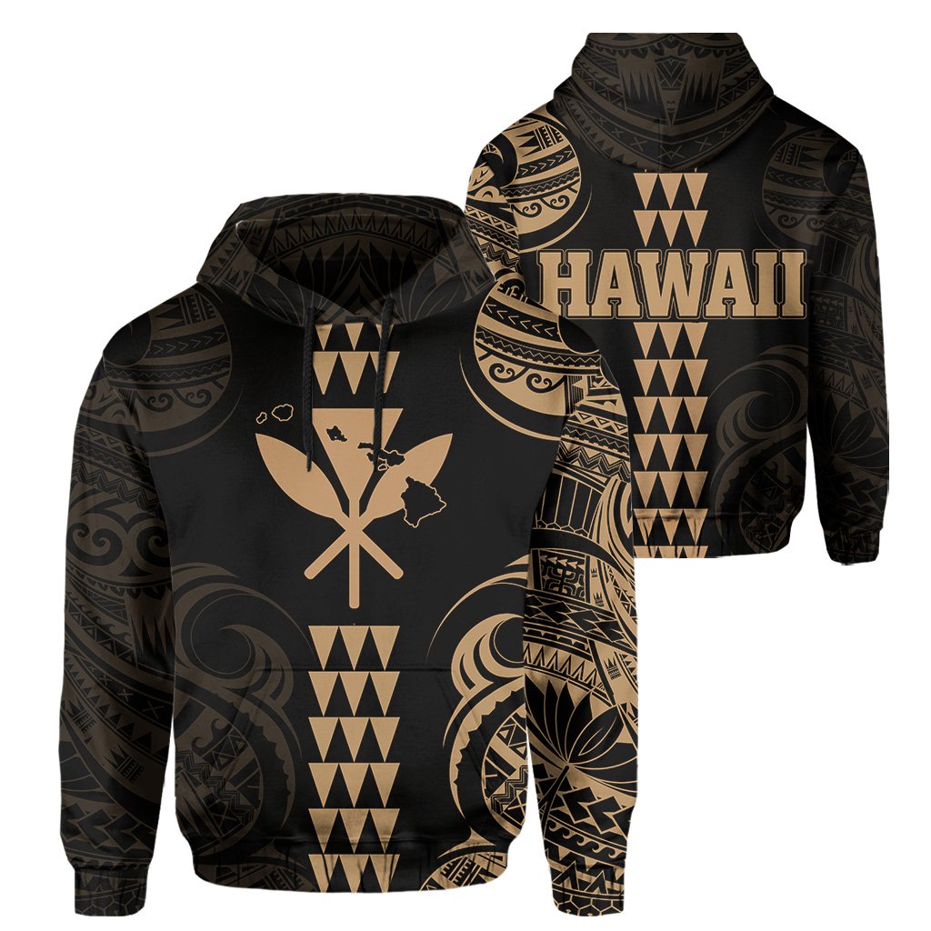 Kanaka Map Polynesian Kakau Hoodie Gold Unisex Gold - Polynesian Pride