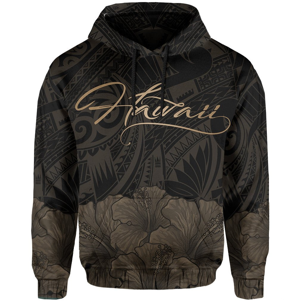 Polynesian Hibiscus Seal of Hawaii Hoodie Gold - Polynesian Pride