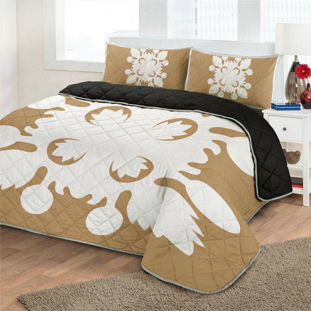 Hawaiian Royal Pattern Quilt Bed Set - Gold - D2 Style - AH - Polynesian Pride