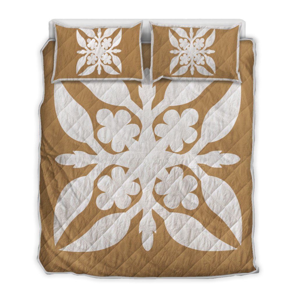 Hawaiian Royal Pattern Quilt Bed Set - Gold - G1 Style - AH Gold - Polynesian Pride