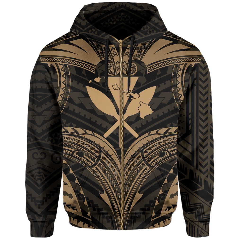 Polynesian Kanaka Shark Turtle Manta Ray Map of Hawaii Zip Hoodie Gold - Polynesian Pride