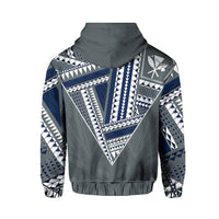 Hawaii Hoodie Zip Football Jersey Style Gray and Blue - Polynesian Pride