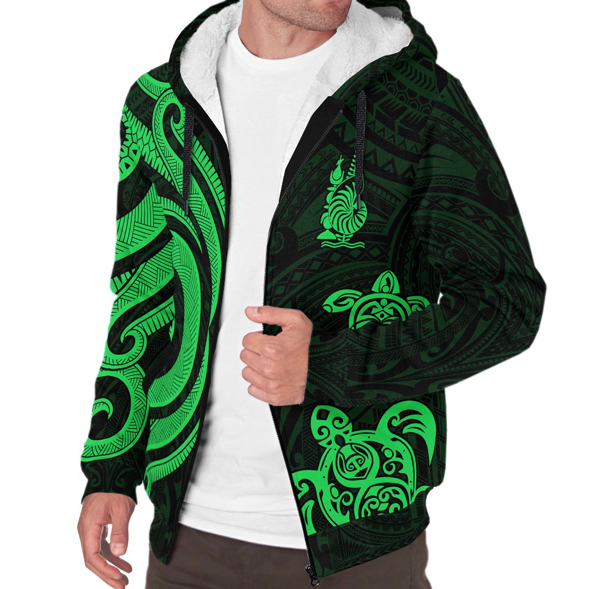 New Caledonia Sherpa Hoodie - Green Tentacle Turtle - Polynesian Pride