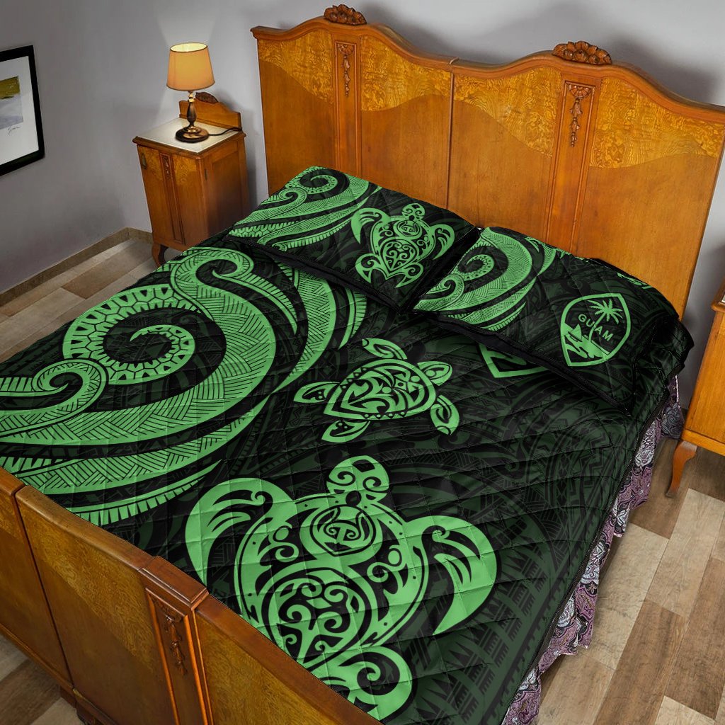 Guam Quilt Bed Set - Green Tentacle Turtle - Polynesian Pride