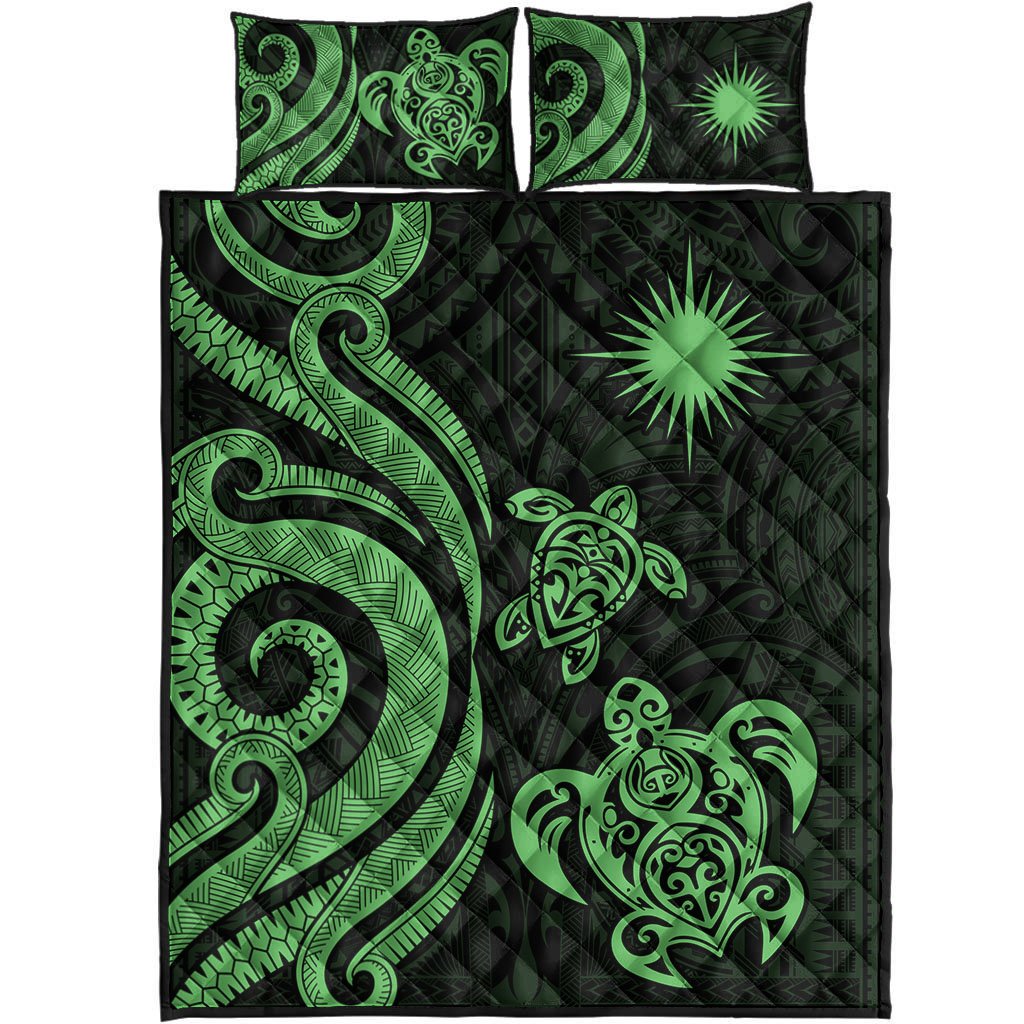 Marshall Islands Quilt Bed Set - Green Tentacle Turtle - Polynesian Pride