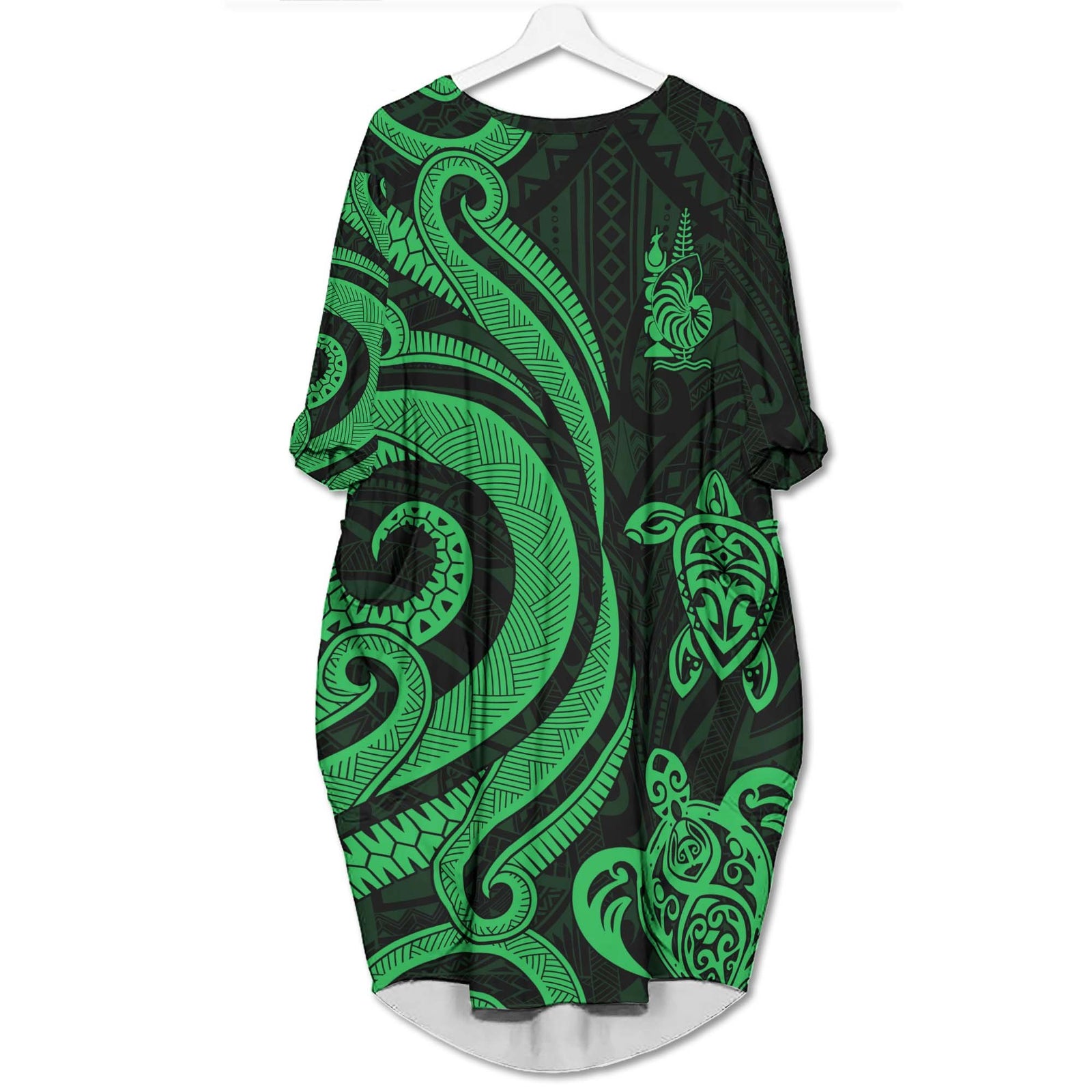 New Caledonia Batwing Pocket Dress - Green Tentacle Turtle Women Green - Polynesian Pride
