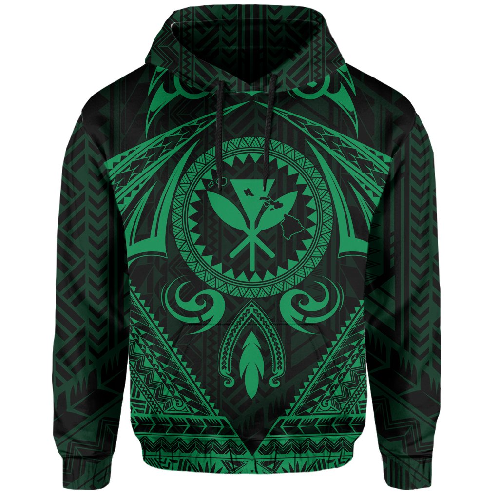 Polynesian Kakau Kanaka Turtle Map Hawaii Hoodie Circle Style Green - Polynesian Pride