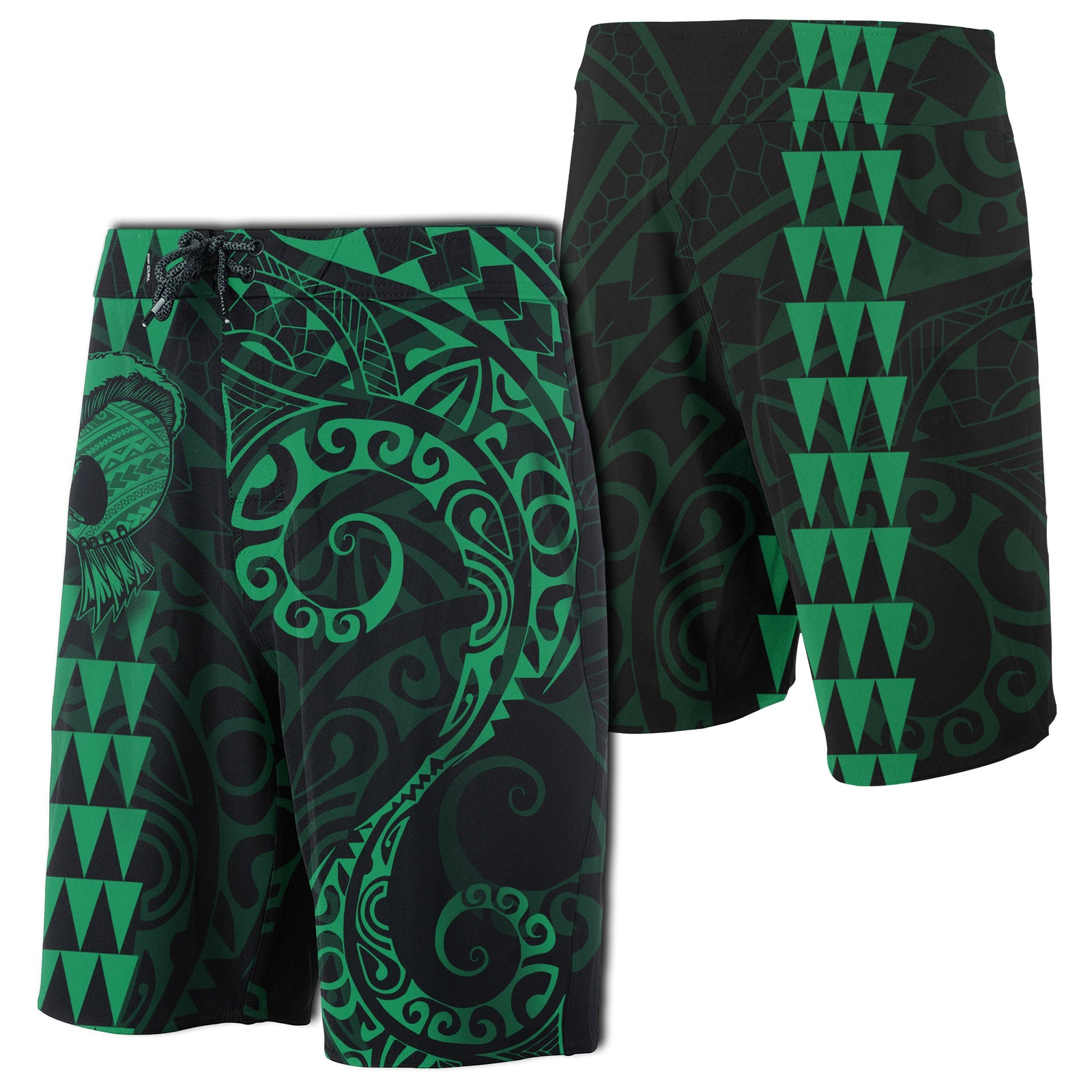 Hawaii Polynesian Warrior Board Shorts Green Men Green - Polynesian Pride