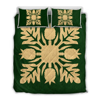 Hawaiian Royal Pattern Quilt Bed Set - Green - N1 Style - AH Green - Polynesian Pride
