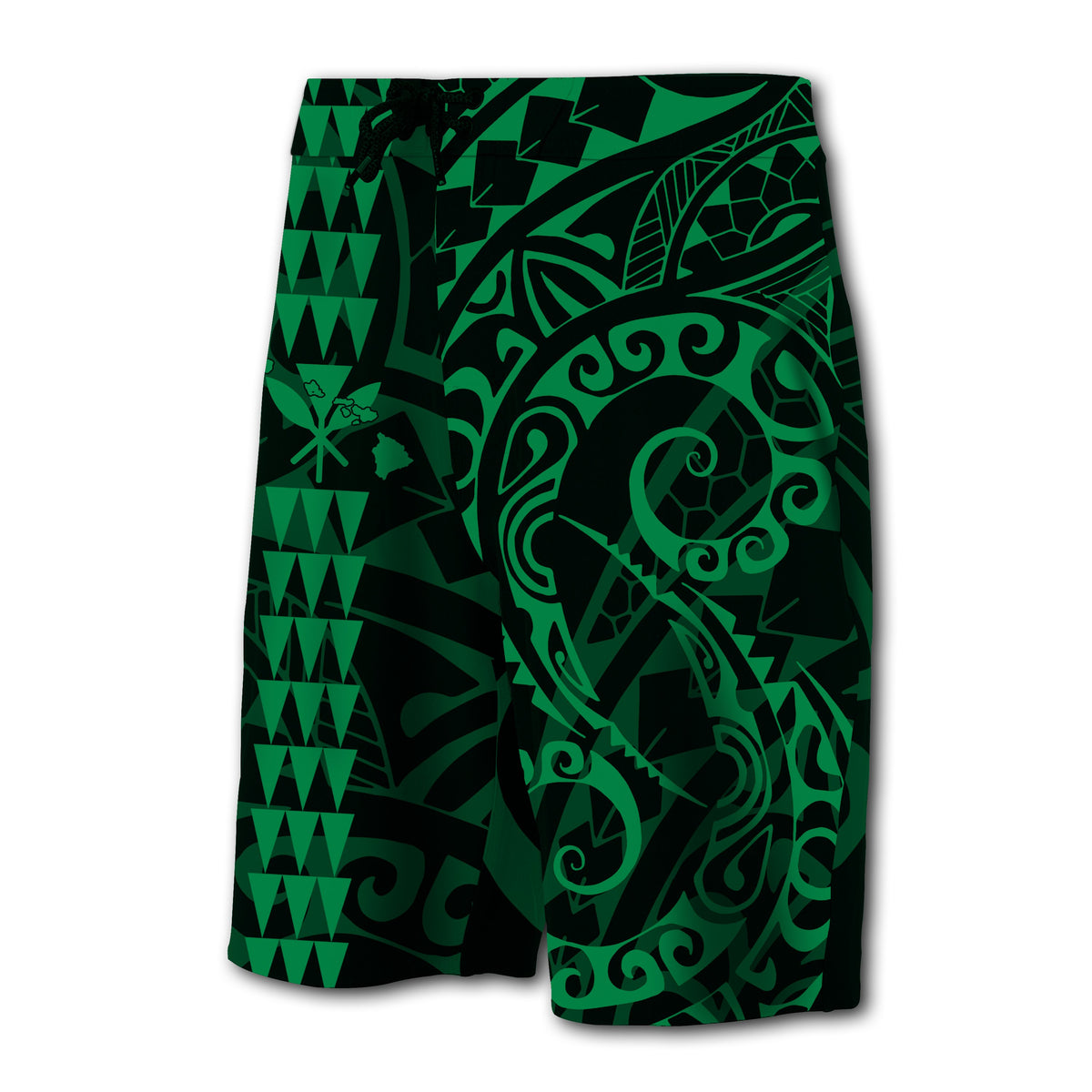 Hawaii Kakau Polynesian Kanaka Board Shorts - Green - Snapy Style - Polynesian Pride
