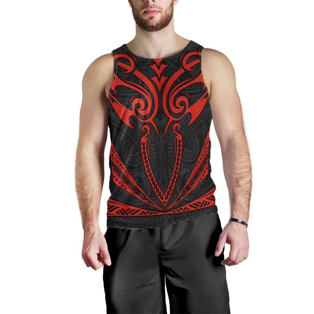 Hawaii Kanaka Polynesian Football Jersey Men's Tank Top - Grey And Red - Bernice - AH - Polynesian Pride