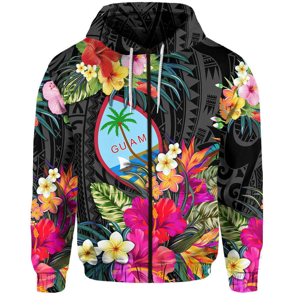 Custom Guam Polynesian Hoodie Tropical Flowers Colorful Vibes LT8 Zip Hoodie Red - Polynesian Pride