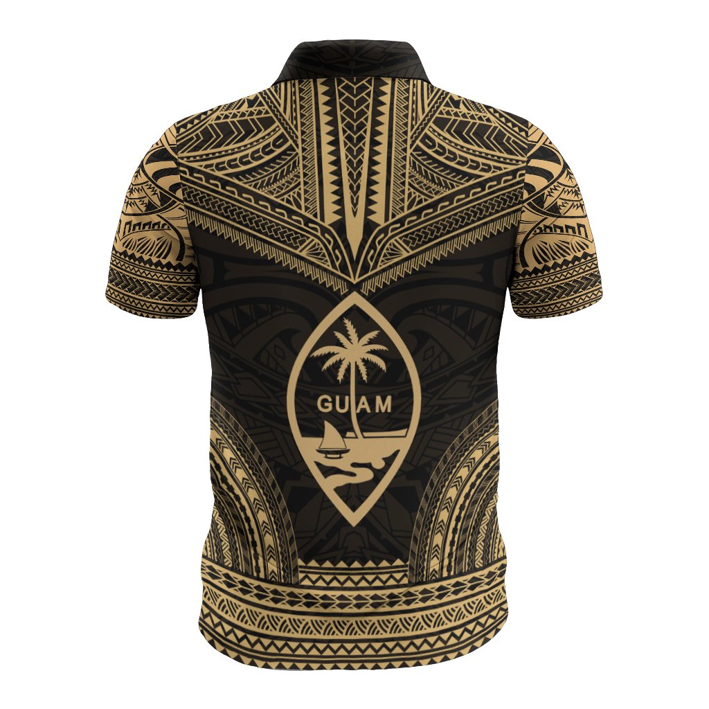Guam Polo Shirt Guahan Coat Of Arms Polynesian Chief Tattoo Gold Version - Polynesian Pride