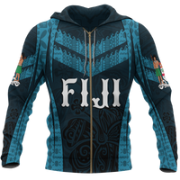 Fiji Zip up Hoodie Fijian Waves Unisex Blue - Polynesian Pride