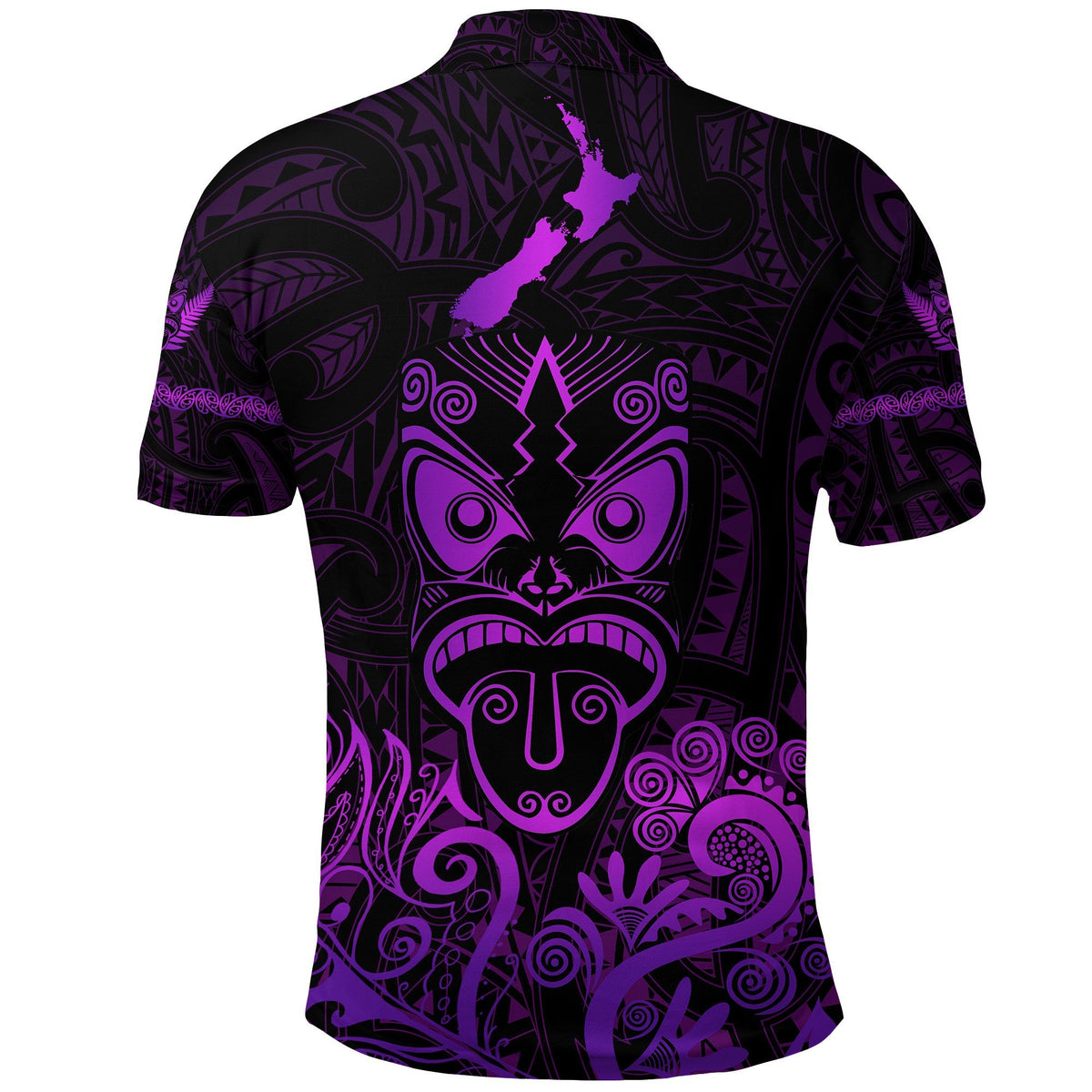 Maori Aotearoa Rugby Haka Polo Shirt New Zealand Silver Fern Purple - Polynesian Pride