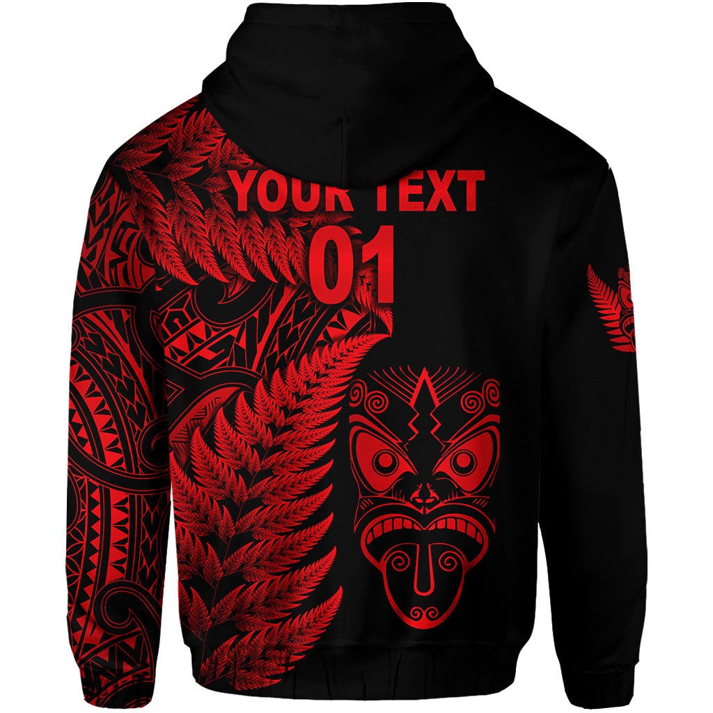 Custom New Zealand Haka Rugby Maori Zip Hoodie Silver Fern Vibes Red LT8 - Polynesian Pride