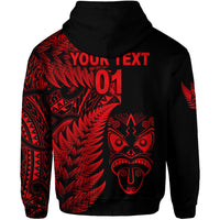 Custom New Zealand Haka Rugby Maori Zip Hoodie Silver Fern Vibes Red LT8 - Polynesian Pride