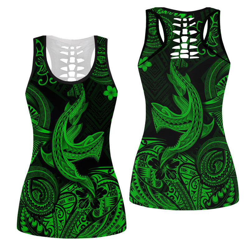 Hawaii Angry Shark Polynesian Hollow Tank Top Unique Style - Green LT8 Female Green - Polynesian Pride