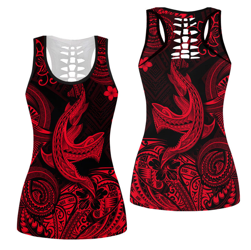 Hawaii Angry Shark Polynesian Hollow Tank Top Unique Style - Red LT8 Female Red - Polynesian Pride