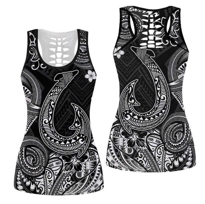 Hawaii Fish Hook Polynesian Hollow Tank Top Unique Style - Black LT8 Female Black - Polynesian Pride