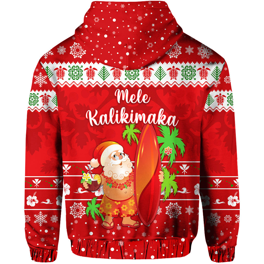 Hawaii Christmas Zip Hoodie Santa Claus Surfing Simple Style Red LT8 - Polynesian Pride