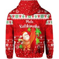 Hawaii Christmas Hoodie Santa Claus Surfing Simple Style Red LT8 - Polynesian Pride