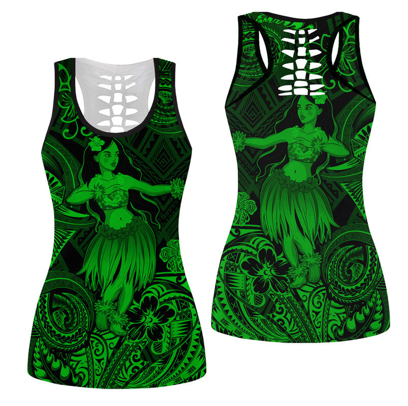 Hawaii Hula Girl Polynesian Hollow Tank Top Unique Style - Green LT8 Female Green - Polynesian Pride