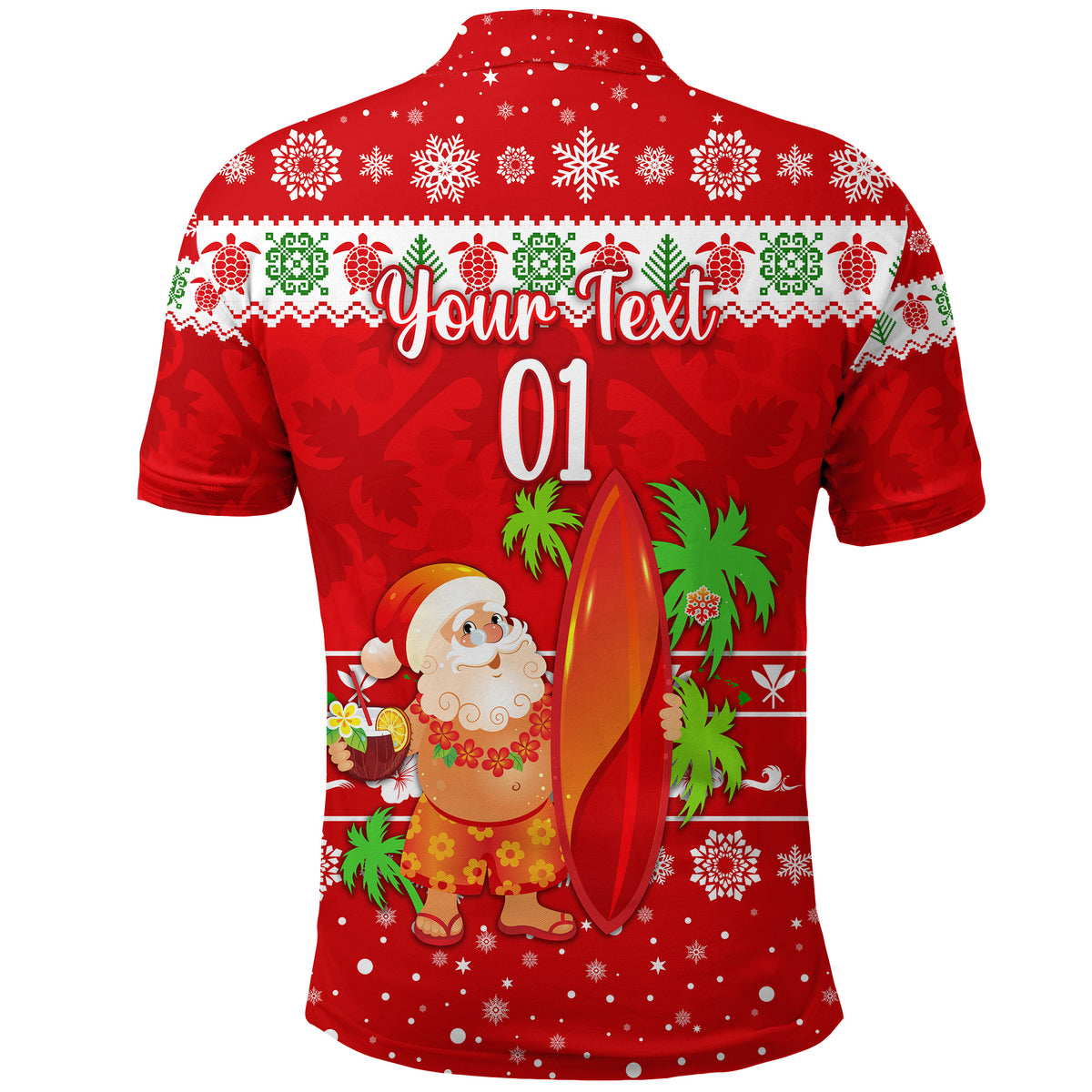 Custom Hawaii Christmas Polo Shirt Santa Claus Surfing Simple Style Red LT8 - Polynesian Pride
