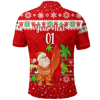 Custom Hawaii Christmas Polo Shirt Santa Claus Surfing Simple Style Red LT8 - Polynesian Pride