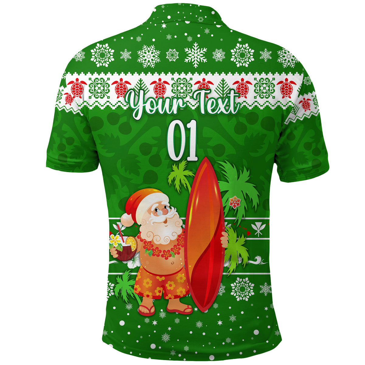 Custom Hawaii Christmas Polo Shirt Santa Claus Surfing Simple Style Green LT8 - Polynesian Pride