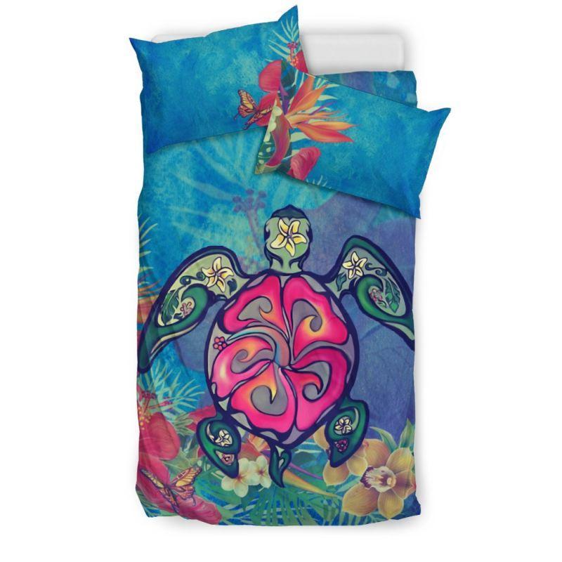 Hawaii Duvet Cover Set - Hawaiian Turtle Hibiscus - Polynesian Pride
