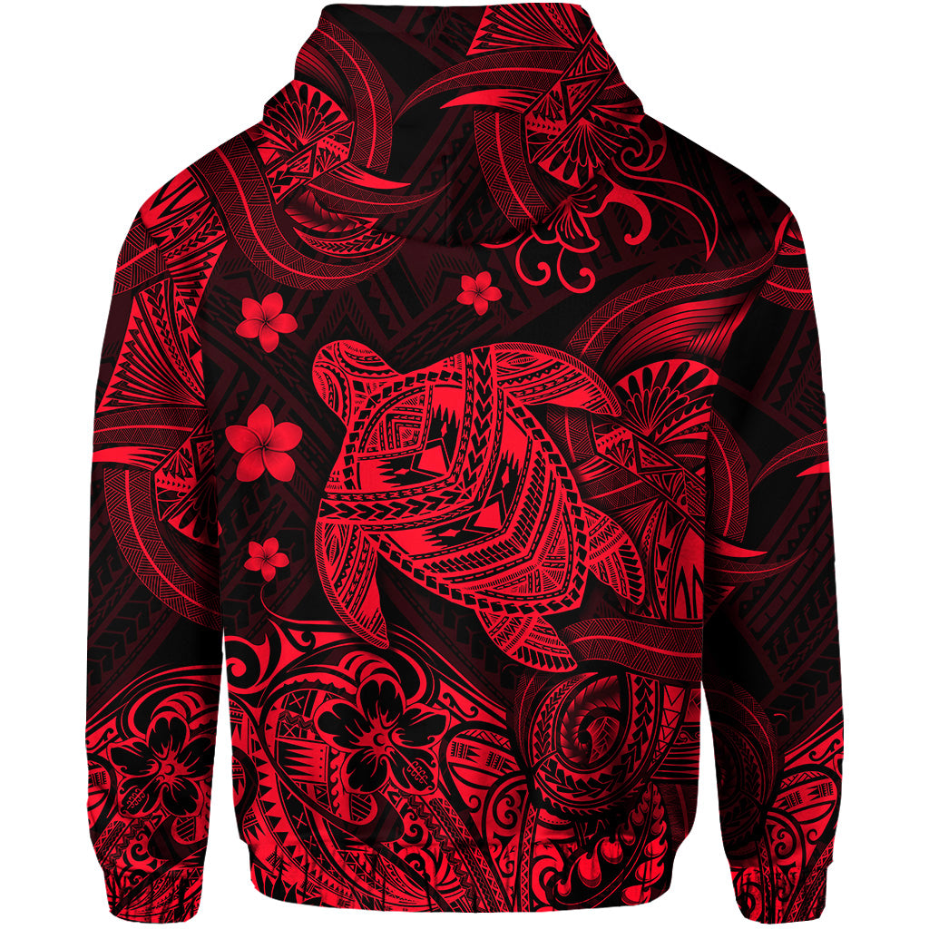 Hawaii Turtle Polynesian Hoodie Plumeria Flower Unique Style Red LT8 - Polynesian Pride