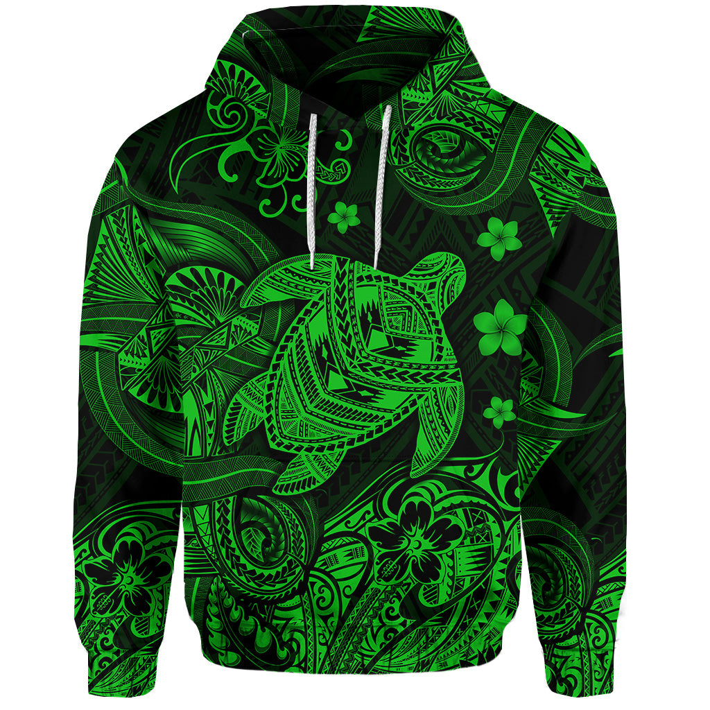 Custom Hawaii Turtle Polynesian Hoodie Plumeria Flower Unique Style Green LT8 - Polynesian Pride