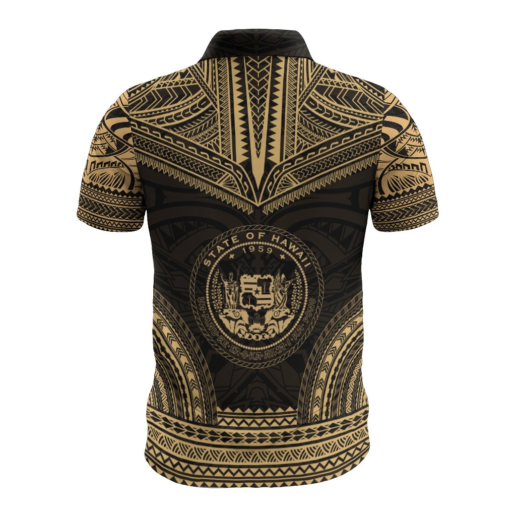 Hawaii Polo Shirt Hawaii Seal Polynesian Chief Tattoo Gold Version - Polynesian Pride