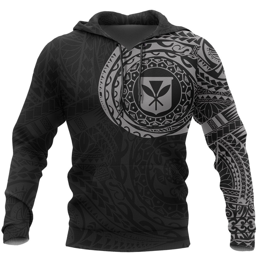 Polynesian Hoodie Kanaka Maoli Flag Polynesian Tattoo Style Special Version Unisex Gray & Black - Polynesian Pride