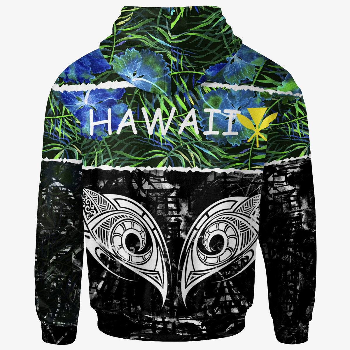 Hawaii Zip up Hoodie Tropical Flower Neon and Black Color - Polynesian Pride