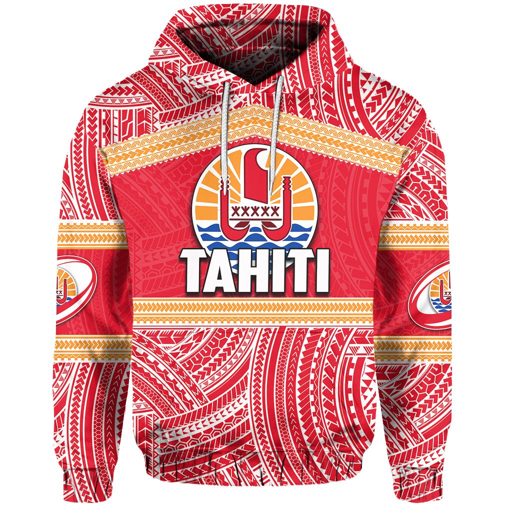 Tahiti Rugby Polynesian Patterns Hoodie Unisex Red - Polynesian Pride