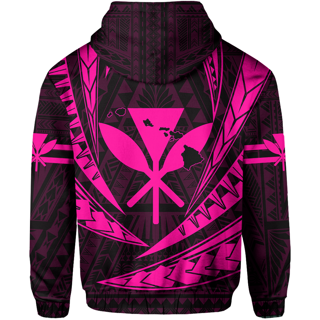 Polynesian Kakau Kanaka Maoli Map Hawaii Zip Hoodie Pink - Polynesian Pride